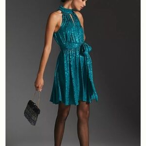 Anthropologie Teal Halter Mini Dress